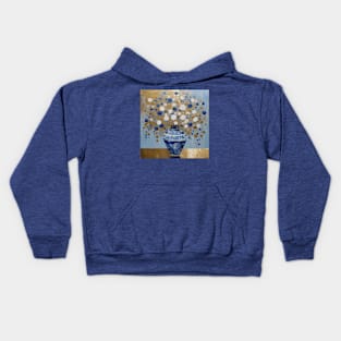 Blue Gold and White Abstract Flowers in a Blue and White Vase After Klimt Kids Hoodie